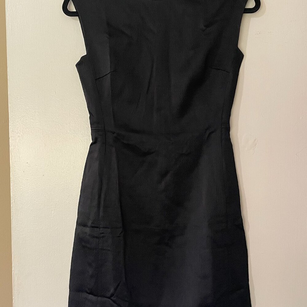 Theory Sleeveless Black Hammered Acetate Wool Blend Fitted‎ Sheath Dress Size 0